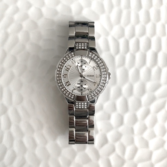 Guess Accessories - Guess Silver-Tone Watch Rhinestone Embellishments